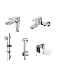 Danube Home Milano Verdi Collection Set with Basin/Bath/Shattaf/Angle Valve/Kit, Silver