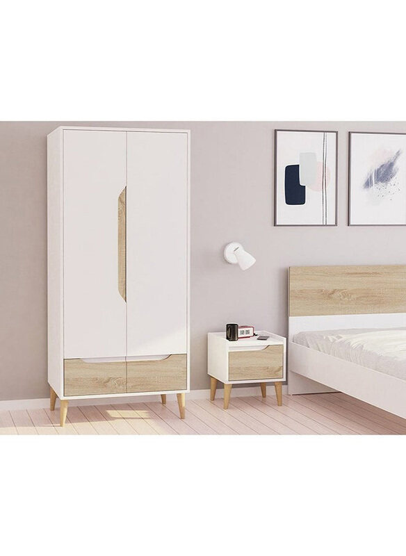 

Danube Home Aurora Extra Sturdy Closet Clothes Storage 2 Door Wardrobe with Drawer, White/Natural