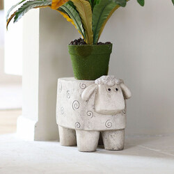 Danube Home MGO Sheep Stool Multifunctional Chair Plant Stand Garden Ornaments Decor For Indoor Outdoor Greenery, 39.5 x 39.5, Cream