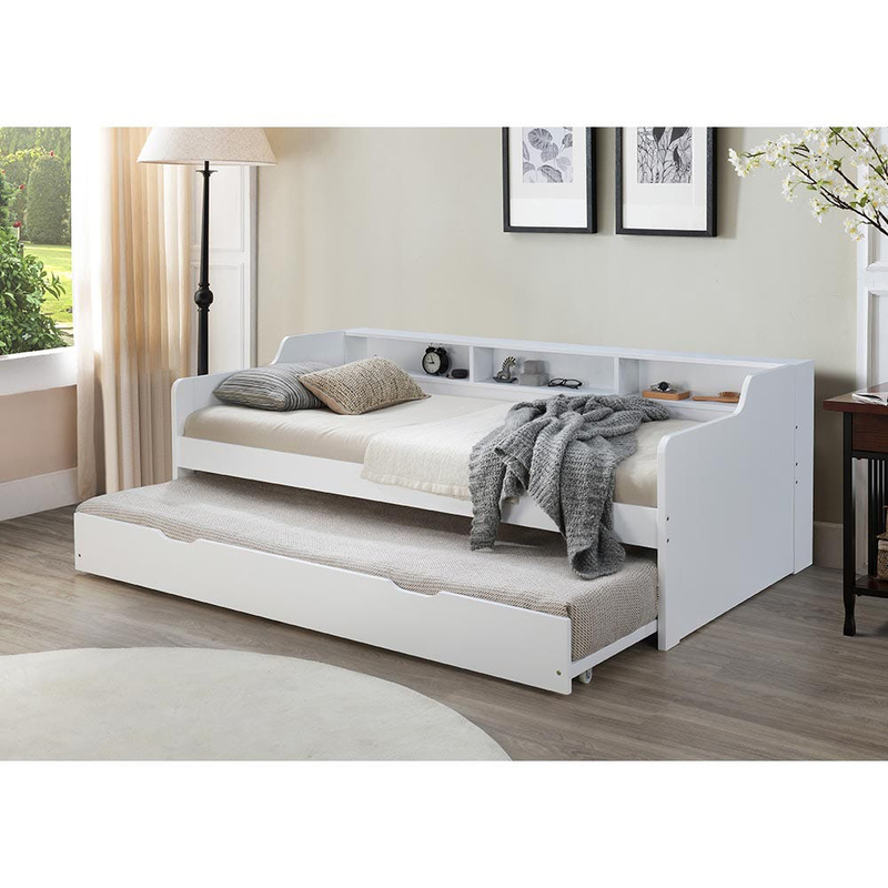 

Danube Home Nexus Day Bed With Shelf & Trundle, White