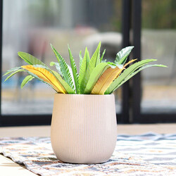 Danube Home Vertical Rib Design Fiber Clay Outdoor Plants Pot Garden Decor, 22 x 22cm, Beige