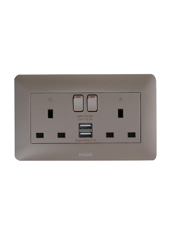 Milano 13A Twin Switched Socket Neon With Usb Gd, Gold