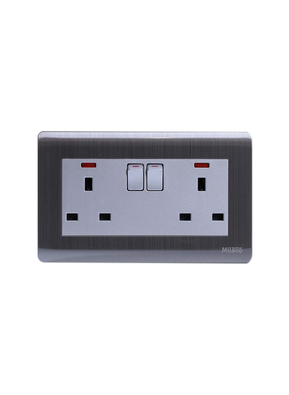 Danube Home Milano 13A 2 Gang Socket with Neon Indicator, Silver