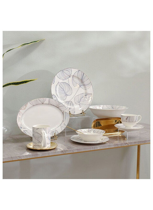 

Danube Home Larson New Bone China Dinner Set, 32 Pieces, White/Gold