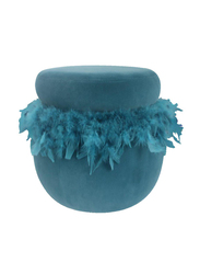 Danube Home Conde Velvet Pouf with Feather, Blue