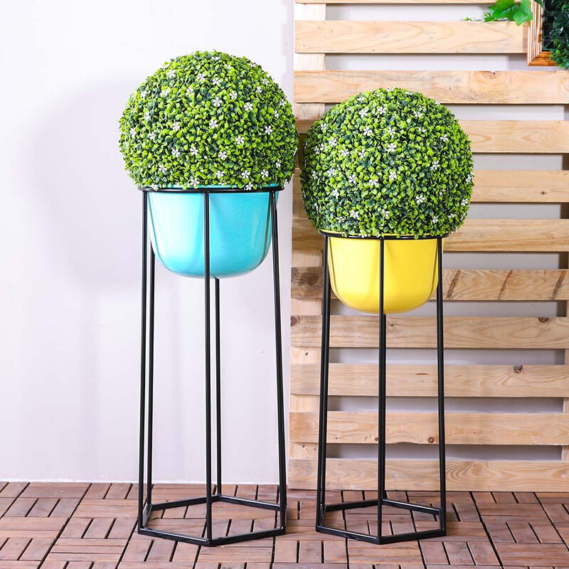 

Danube Home Metal Planter with Pot Set of 2, Black