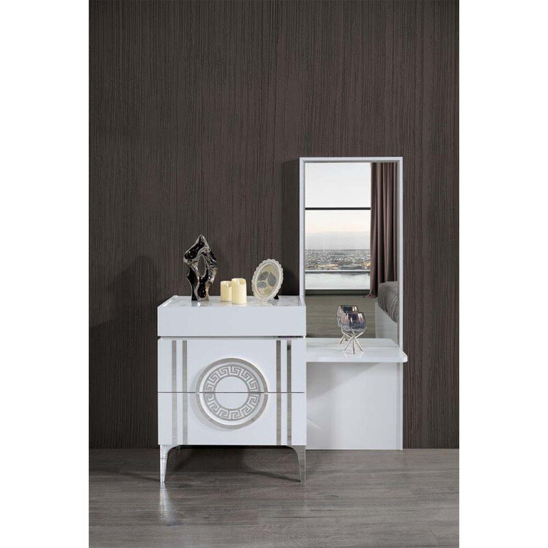 

Danube Home Venus Dresser with Mirror & Stool, White/Silver/Dark Grey