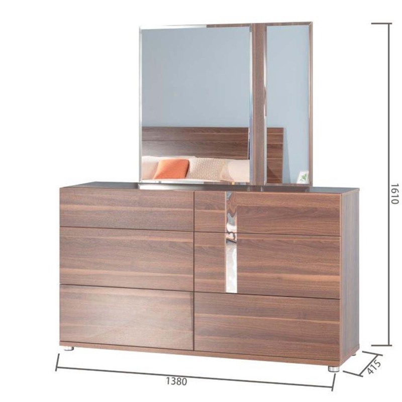 Danube Home Maybell Dresser With Mirror, Walnut/Silver