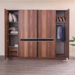 Danube Home Dolores Sliding Door Wardrobe Closet for Hanging Clothes with Rods & Shelves, Walnut/Black