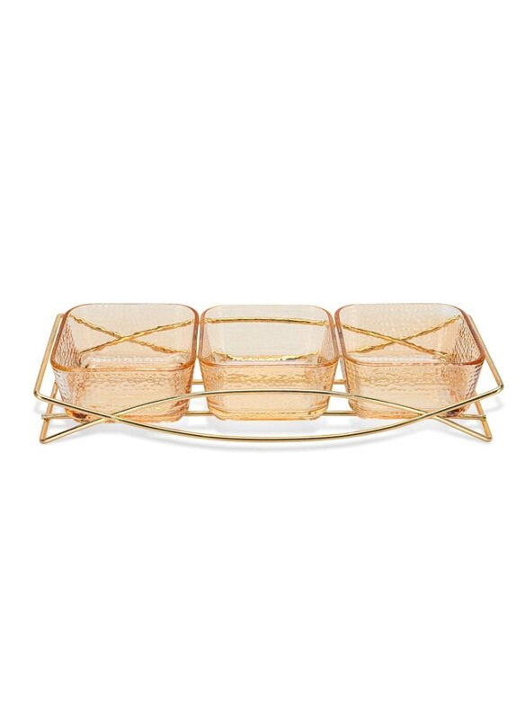 

Pristine Fissman Pristine Glass Bowl with Metal Stand, 3 Pieces, Gold