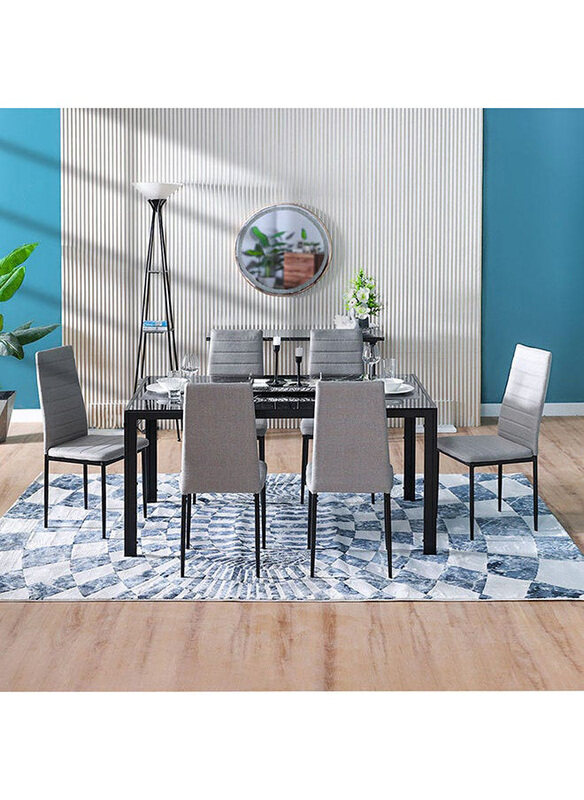 

Danube Home Rhian 1+6 Piece Rectangular Dining Set Sturdy Kitchen Dining Table With 6 Dining Chairs, Grey/Black Marble