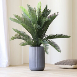 Danube Home Vertical Rib Design Fiber Clay Outdoor Plants Pot Garden Decor, 24 x 24cm, Grey