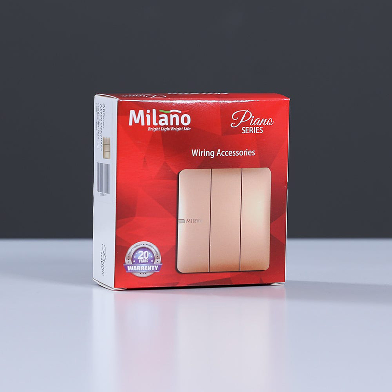 Danube Home Milano 10A 3 Gang 1 Way Switch, Gold