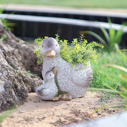 Danube Home MGO Duck Animal Sculpture Planter Pots Decoration Garden Ornaments Decor For Indoor Outdoor Greenery, 24 x 24cm, Multicolour