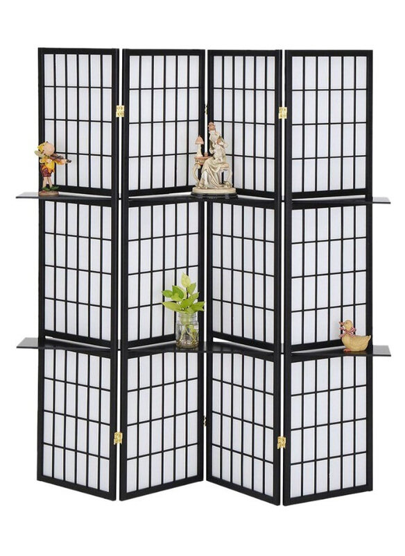 

Danube Home Leynor 4-Panel Divider With Shelves, Black/White