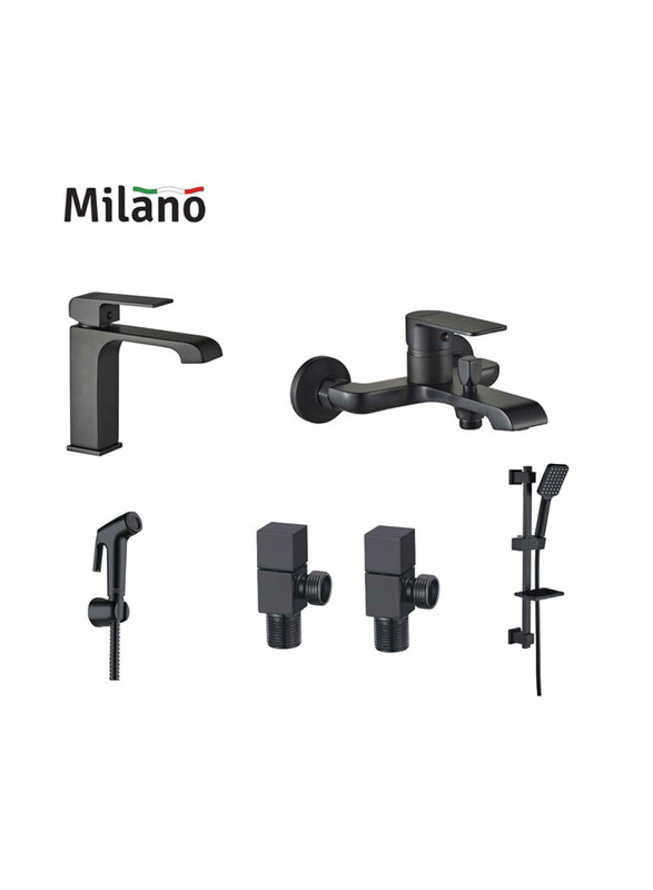 

Danube Home Milano Power Collection with Basin, Bath, Shattaf, Angle Valve & Kit, Matt Black