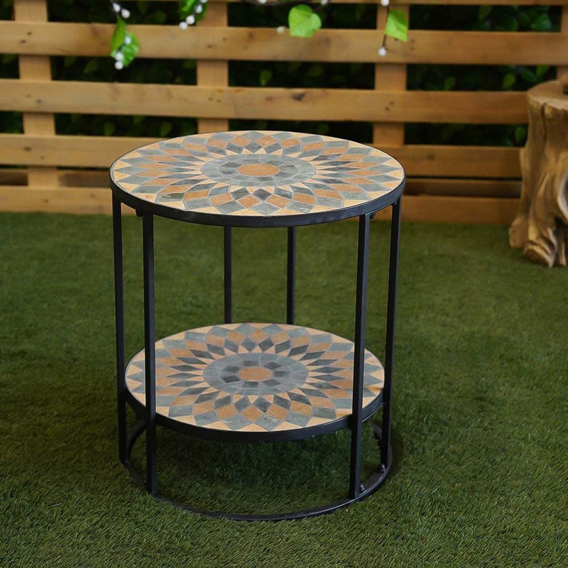 Danube Home Metal And Mosaic Outdoor 2 Tier Side Table, Multicolour
