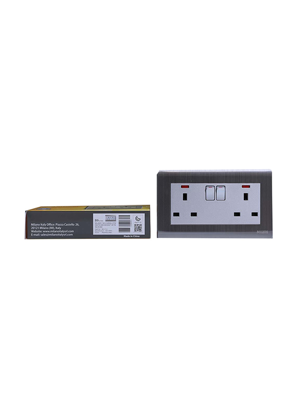 Danube Home Milano 13A 2 Gang Socket with Neon Indicator, Silver