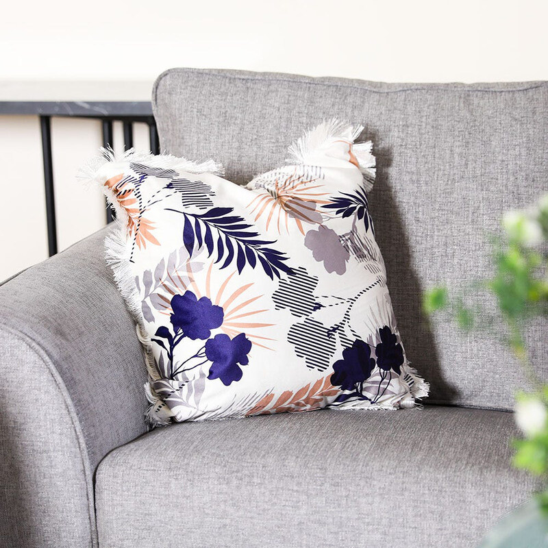 

Danube Home Alaina Tropical Polyester Velvet Filled Cushion, 45 x 45cm, Coronet Blue/Ginger/Birch