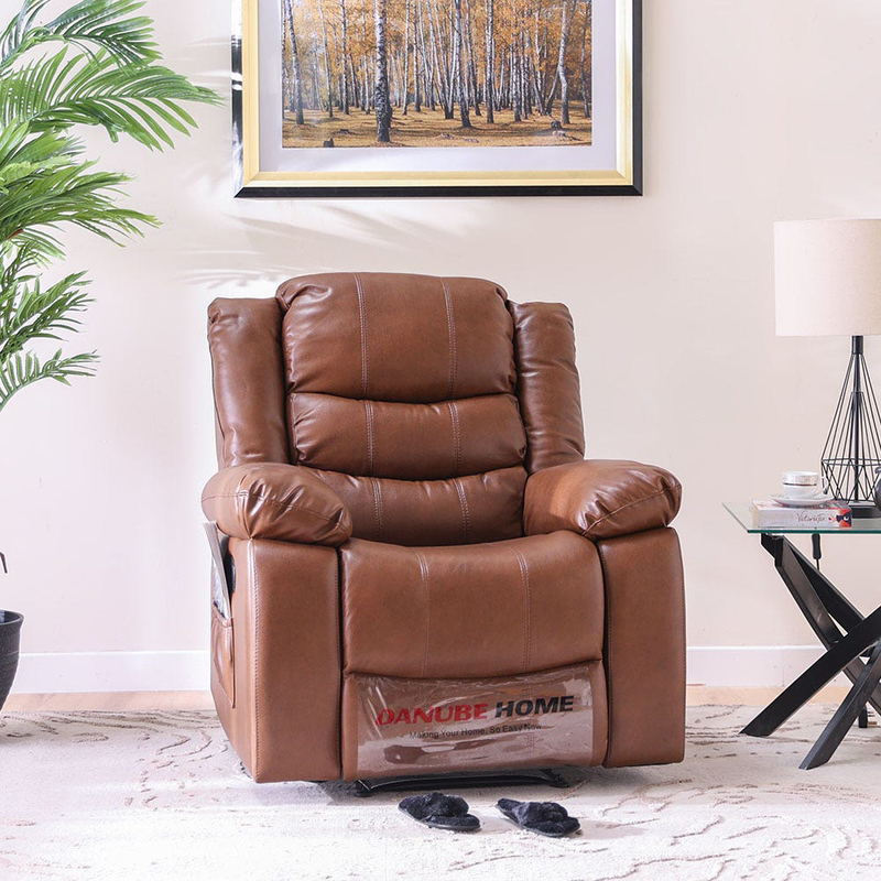 Danube Home Mina 1 Seater Manual Leather Recliner With Cupholder & Pocket, Brown