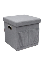 Danube Home Polly Faux Linen Folding Storage Ottoman Pouf Storage Box, Light Grey