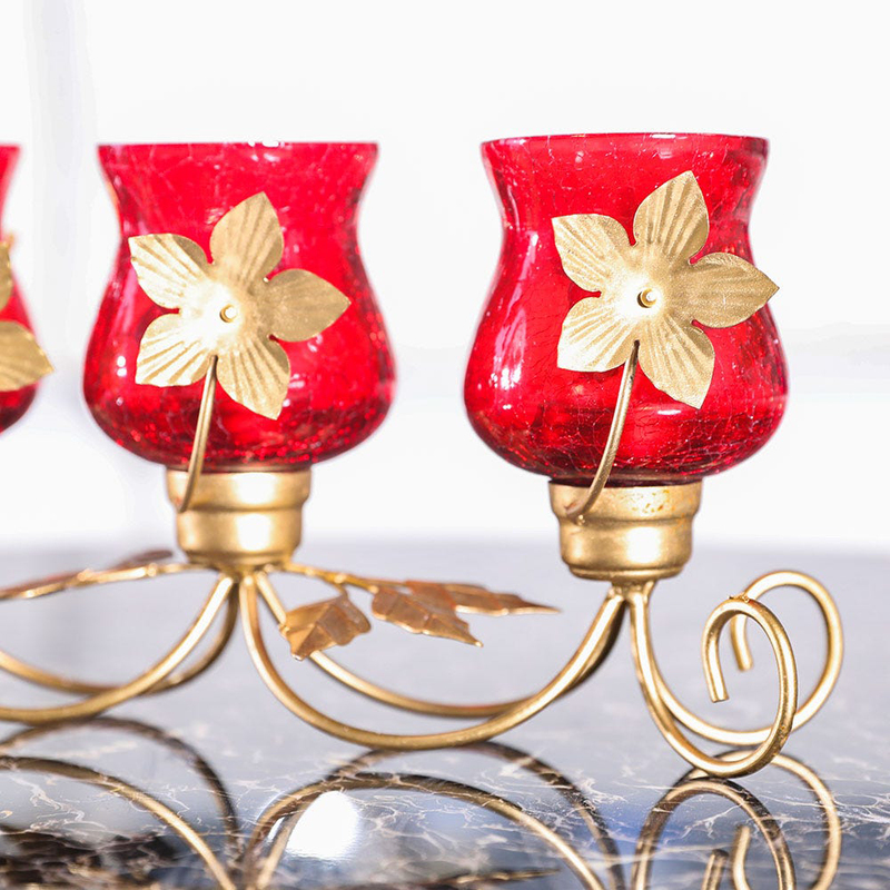 Danube Home Arianna Votive Floral Decorative Holder, Red/Gold