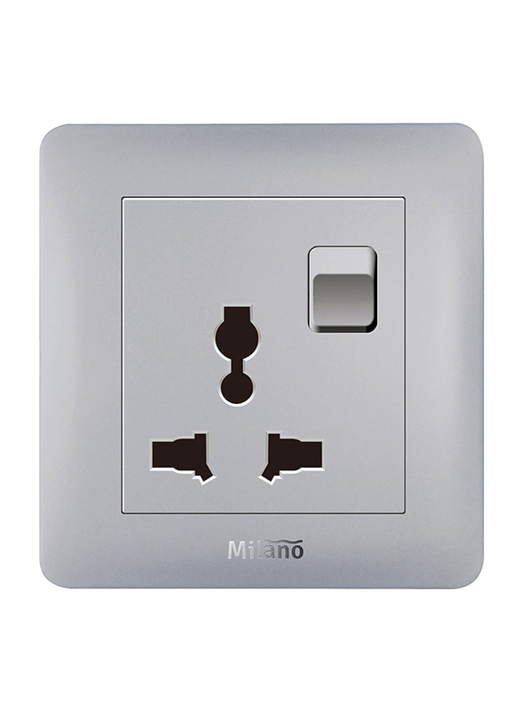 Milano 16A 3 Pin Universal Socket With Switch, Silver