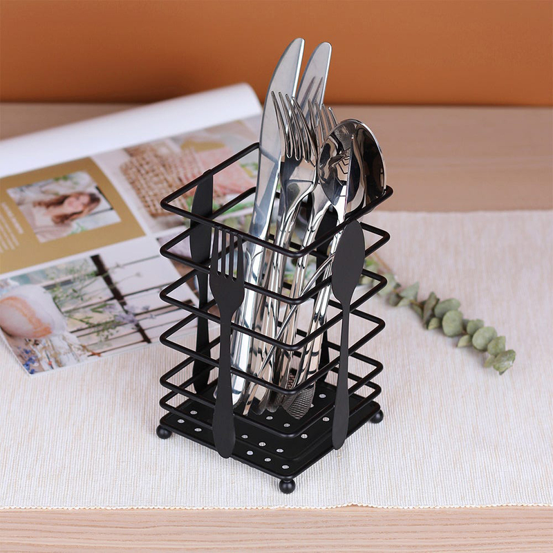 Danube Home Atticus Iron Matte Cutlery Holder, Black