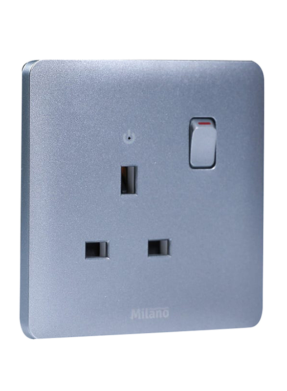 Milano 13A Single Switched Socket With Led Indicator, Silver