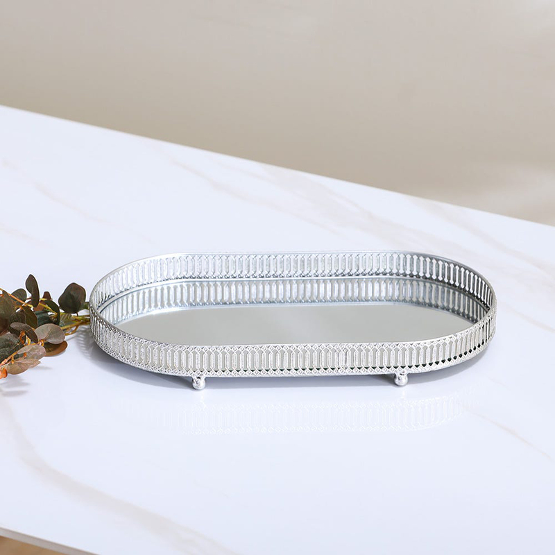 Danube Home Etiquette Metal & Mirror Oval Tray, Silver