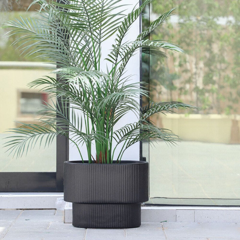

Danube Home Vertical Rib Design Fiber Clay Outdoor Plants Pot Garden Decor, 45 x 29cm, Black Wash