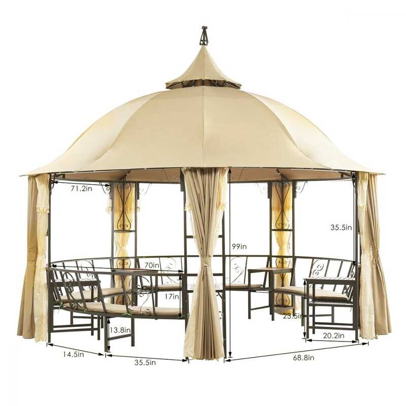 Danube Home Gazebo Im Sof Luxury Gazebo with Curtain, Beige/Brown