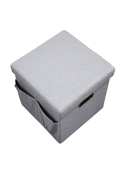 Danube Home Polly Faux Linen Folding Storage Ottoman Pouf Storage Box, Light Grey