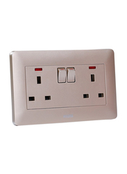 Danube Home Milano 13A Twin Socket with Switch & Led Indicator, Gold