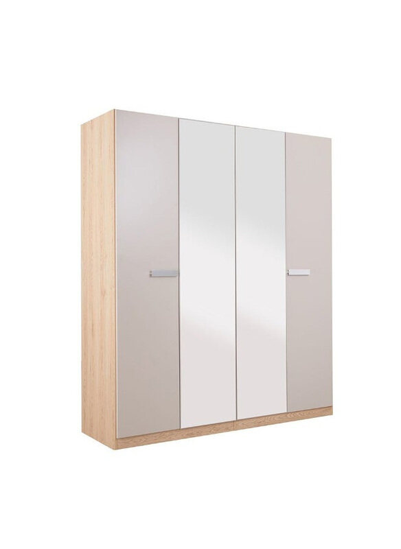 

Danube Home Cardano 4 Door Wardrobe with 2 Mirrors, Natural Oak/Champagne