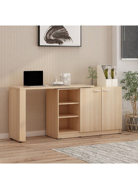 

Danube Home Guyana Desk With 2 Door And Shelves, Oak