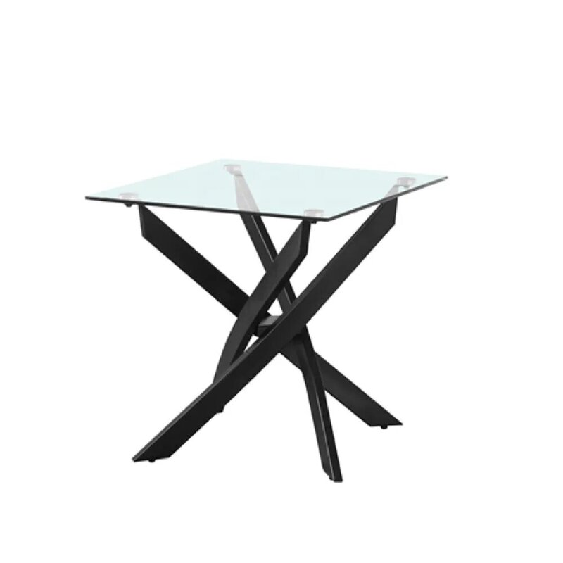 Danube Home Leonardo End Table, Glass/Powder Coated Black