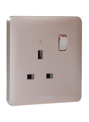 Milano 13A Single Switched Socket With Led Indicator, Gold