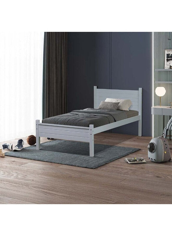 

Danube Home Derby Aspen Solidwood Single Bed Sturdy Modern Design Wooden Single Bed Frame Furniture, Grey