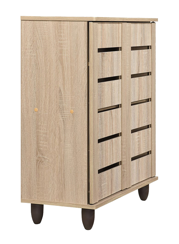 Danube Home Ricky 14-Pair Shoe Cabinet, Natural Oak