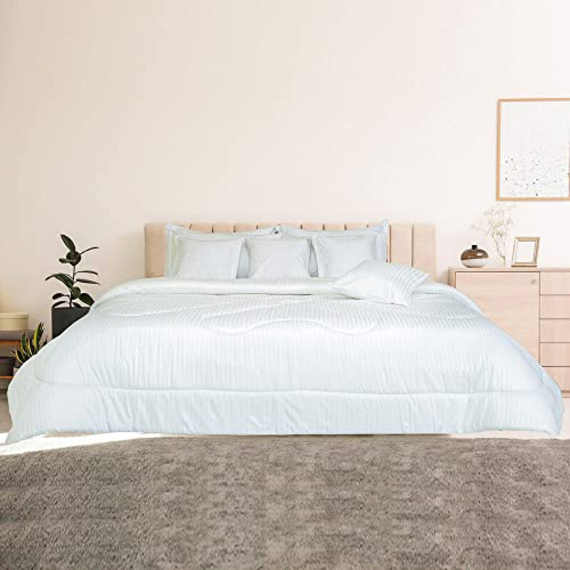 

Danube Home 10-Piece Satin Stripe Comforter Set, King, White