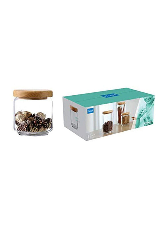 

Danube Home Ocean S/6 Pop Jar Wooden Lid, 500ml, Clear/Brown