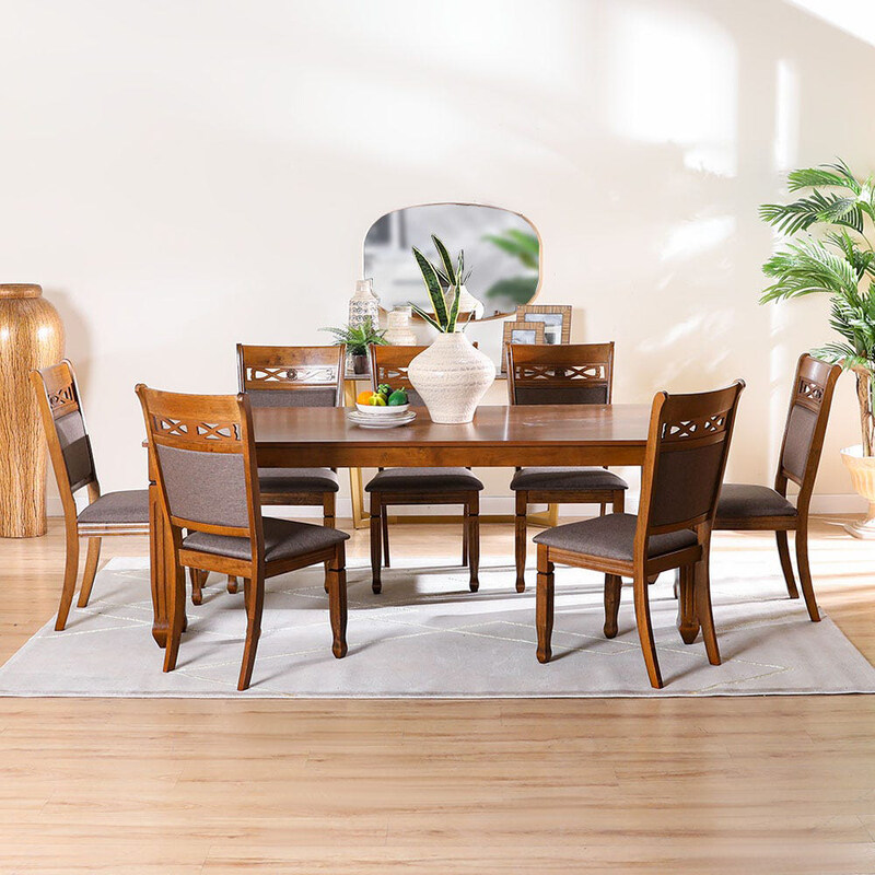 Danube Home 9-Piece Tobago Rectangular Dining Set, Burnish Oak/Dark Brown