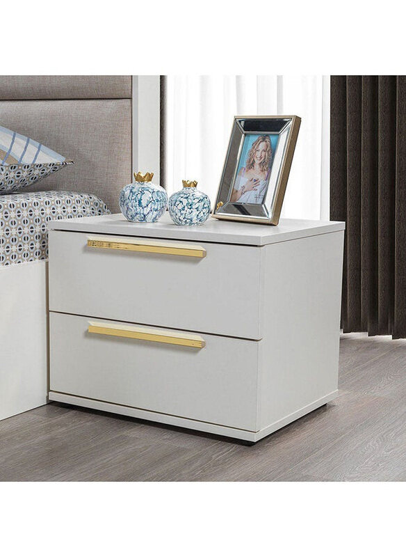 

Danube Home Serenity Night Stand Multifunctional Bedside Table Space Saving Nightstand End Table Storage for Bedroom, Mud Cream/Golden