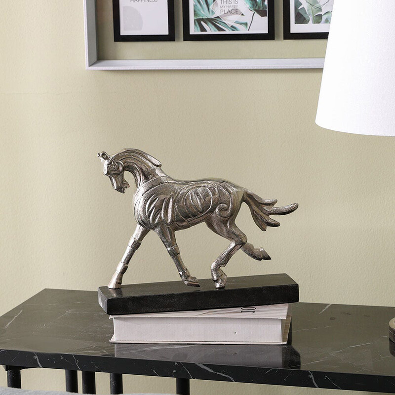 

Danube Home Arianna Aluminium & Marble Abstracts Decorative Horse Figurines, Silver