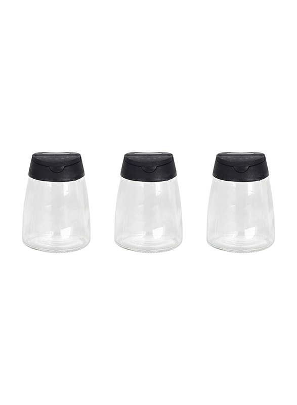 Danube Home 3-Piece Adrian Glass & Plastic Spice Jar, 100ml, Black