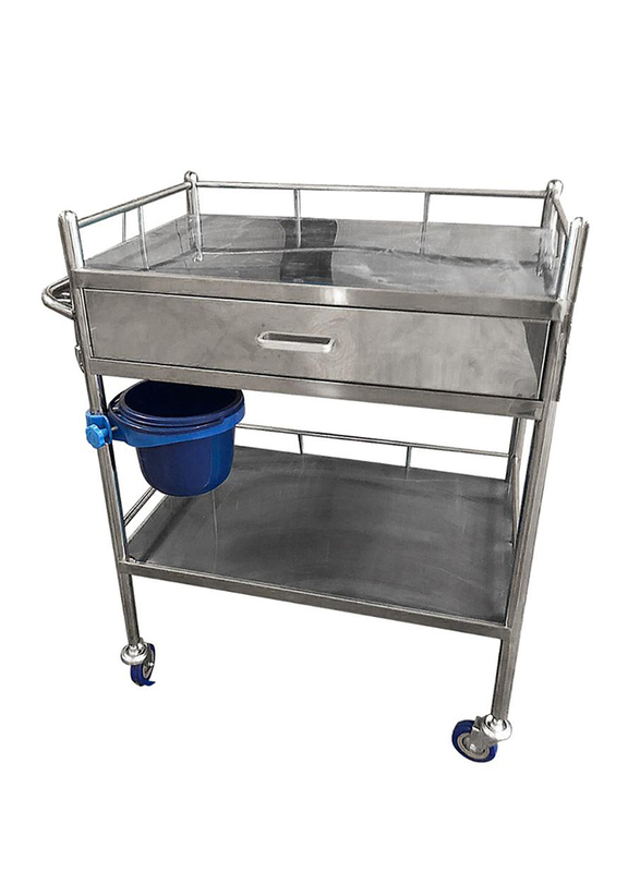Medical Stainless Steel Trolley with 1 Drawer, Silver