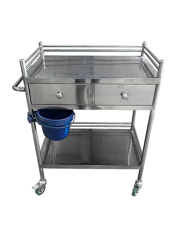 

Generic Medical Stainless Steel Trolley with 2 Drawers, Silver