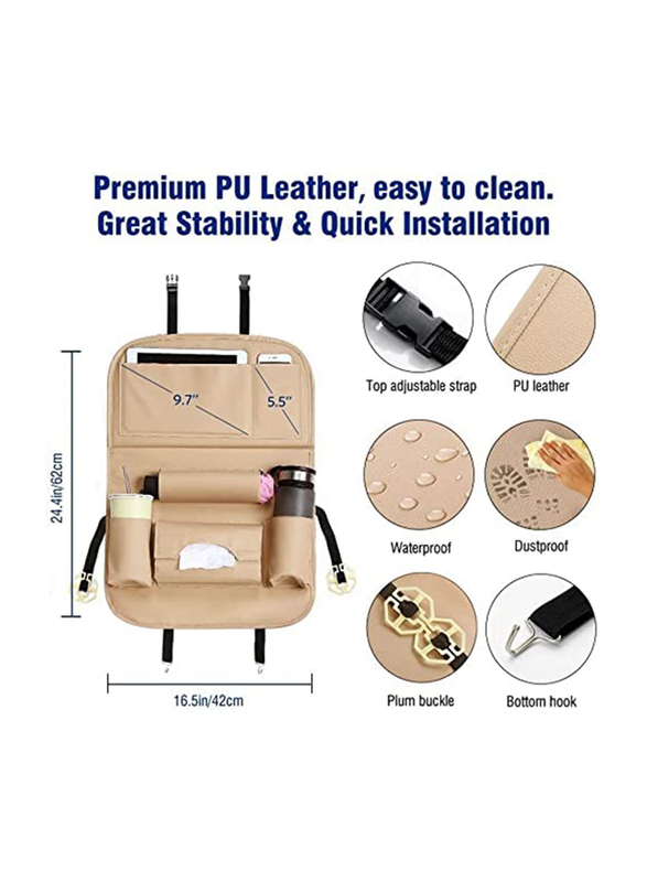 Direct 2 U Car Backseat Organizer with Tablet Holder and Foldable Table Tray, Brown