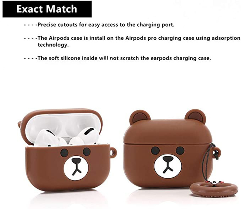 Lewote Silicone Funny 3D Animal Pet Case for Apple Air Pods Pro, Little Brown Bear